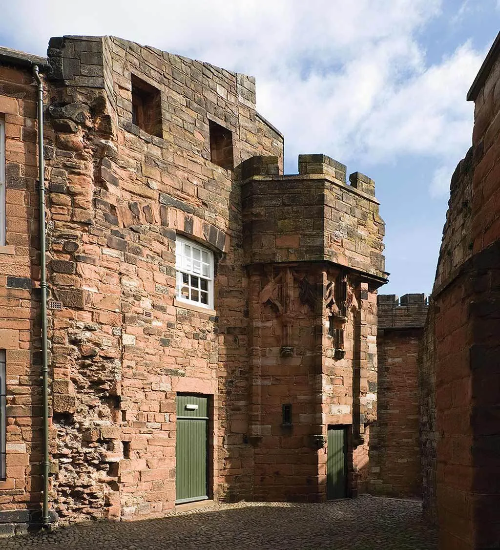 Queen Mary's Tower stair turret beside a cobbled lane