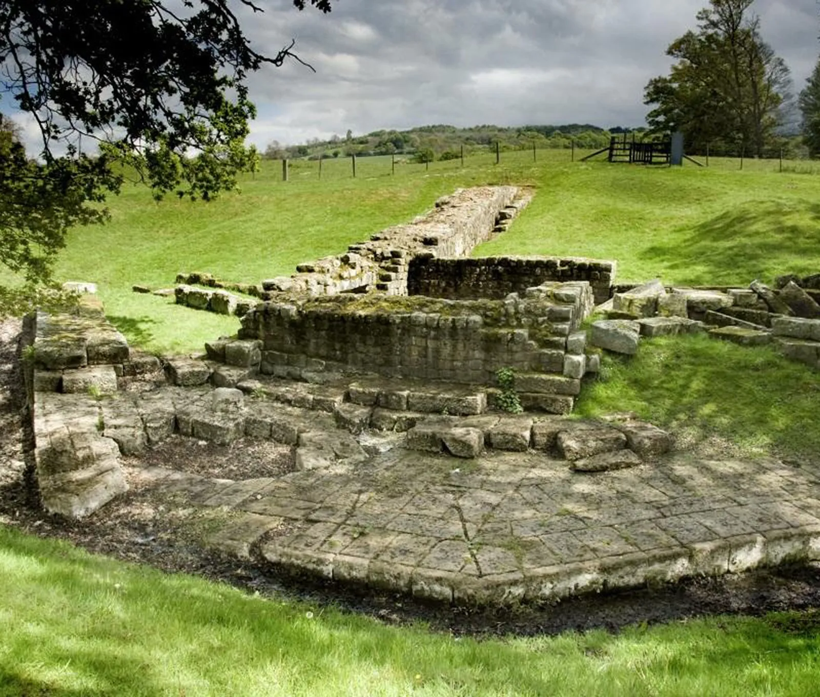 The stone abutment of the Roman bridge across the North Tyne