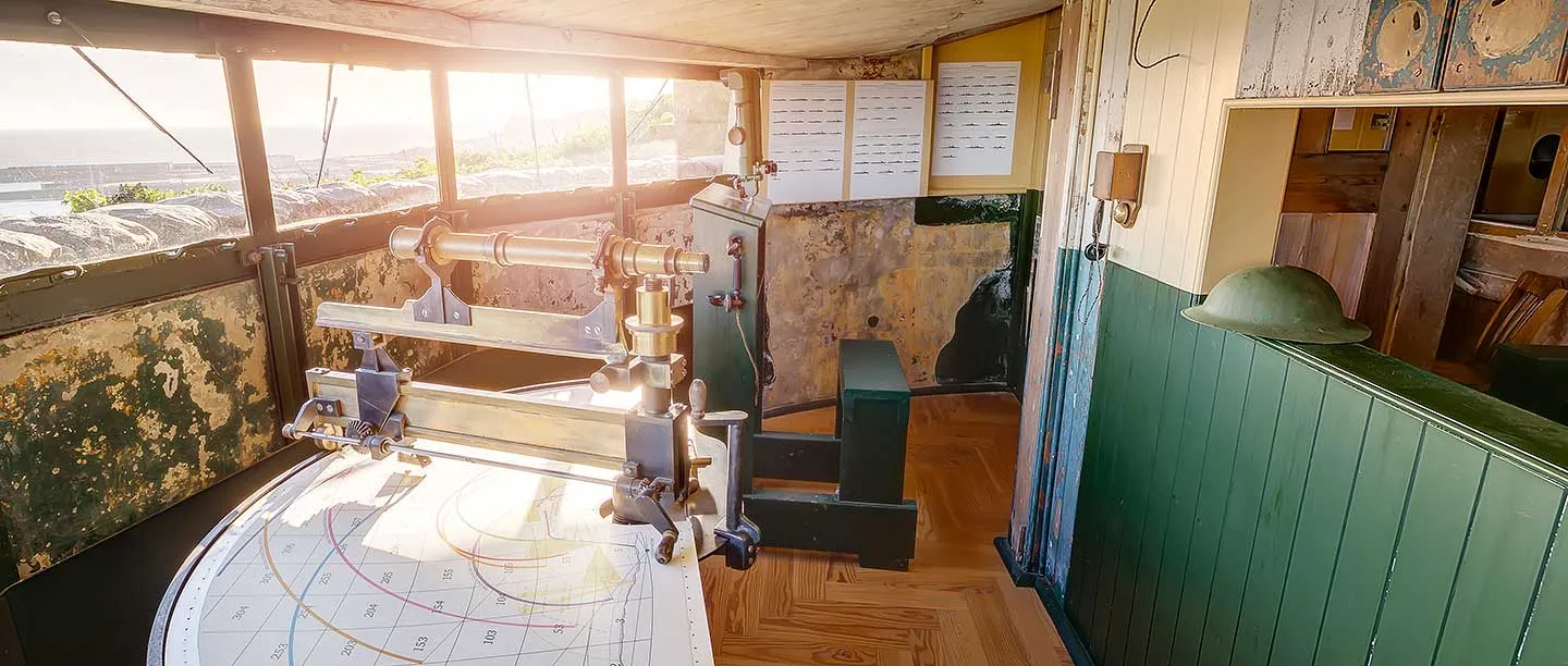 The fire command post, with its plotting table looking out over the harbour