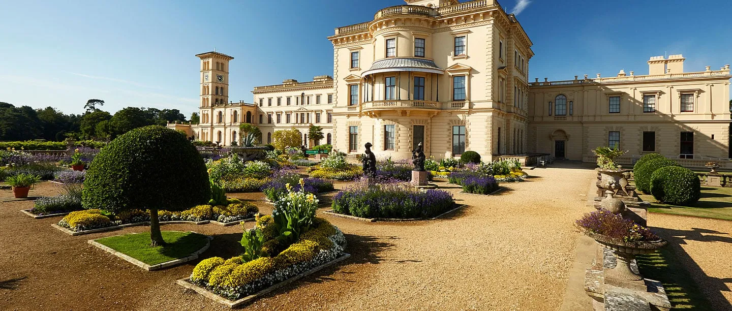 The terrace garden's flower beds in front of the Pavilion