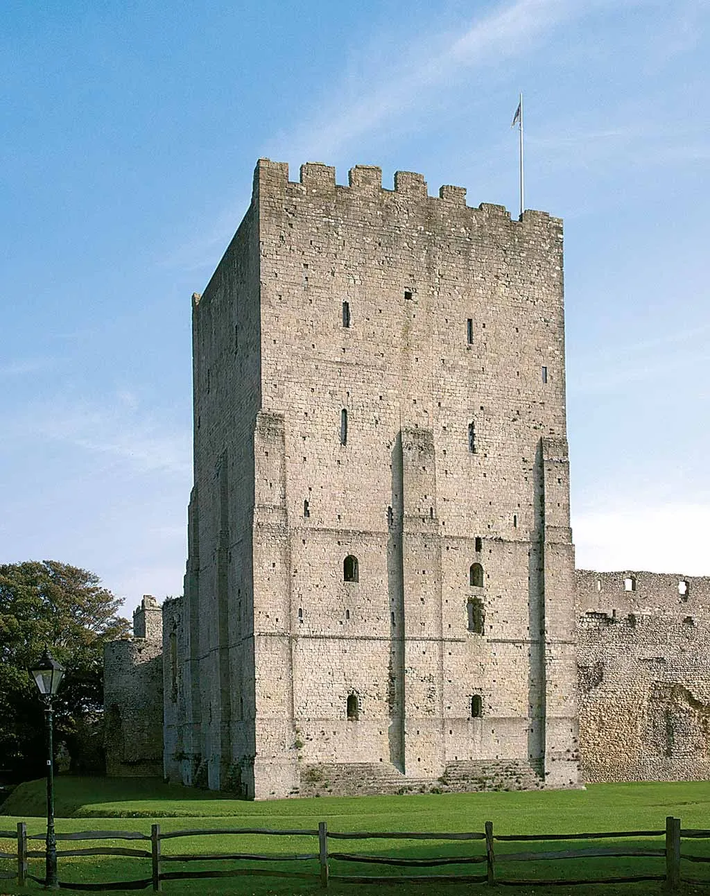 The tall Norman keep against a blue sky