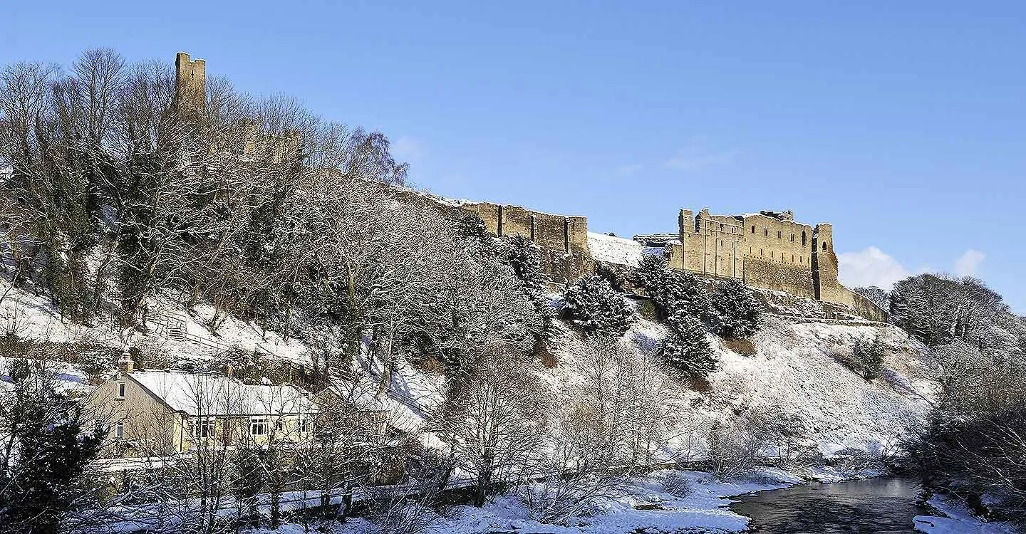 The castle above the River Swale under snow