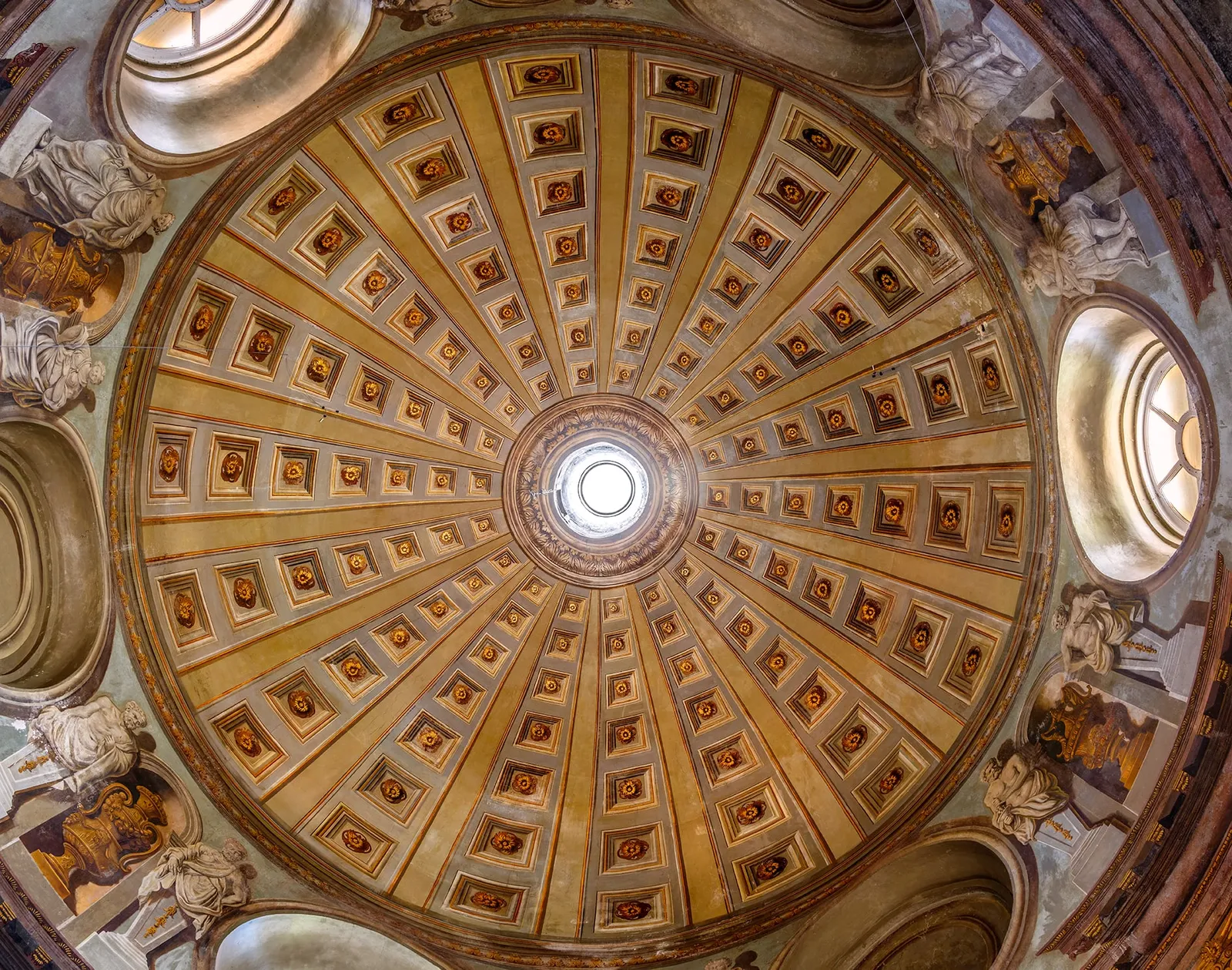 The painted dome inside the Archer Pavilion, looking up to the lantern